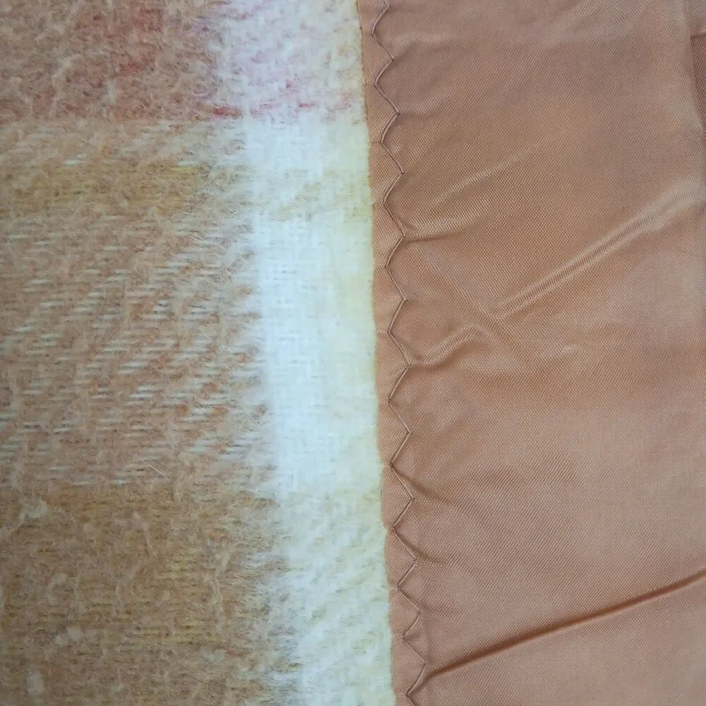 Vtg Montgomery Wards Satin Trim Acrylic Full/Queen  Blanket Brown Plaid 85 x 94